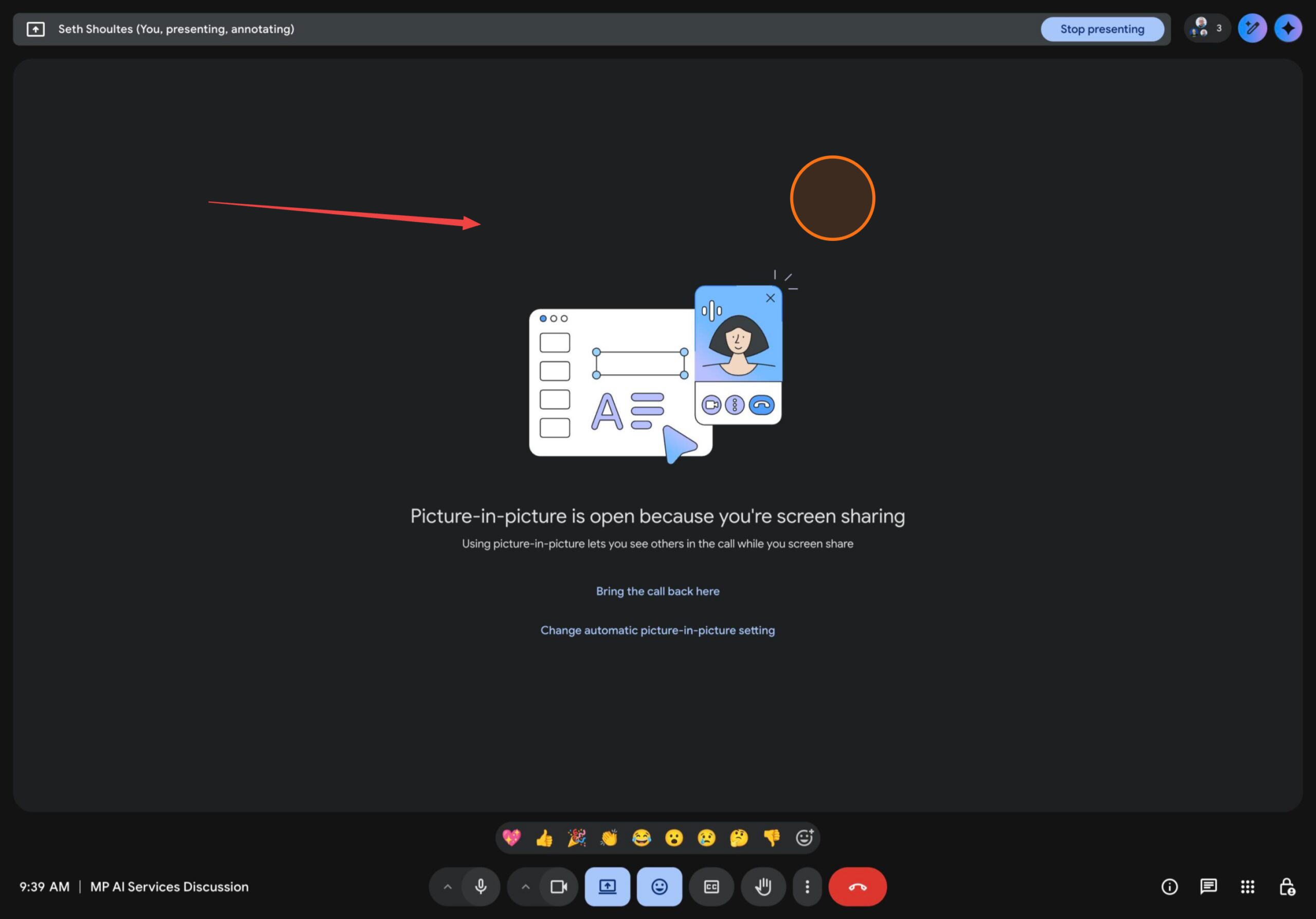 Click the 'Stop presenting' button located at the top right of the screen to stop sharing your screen.
