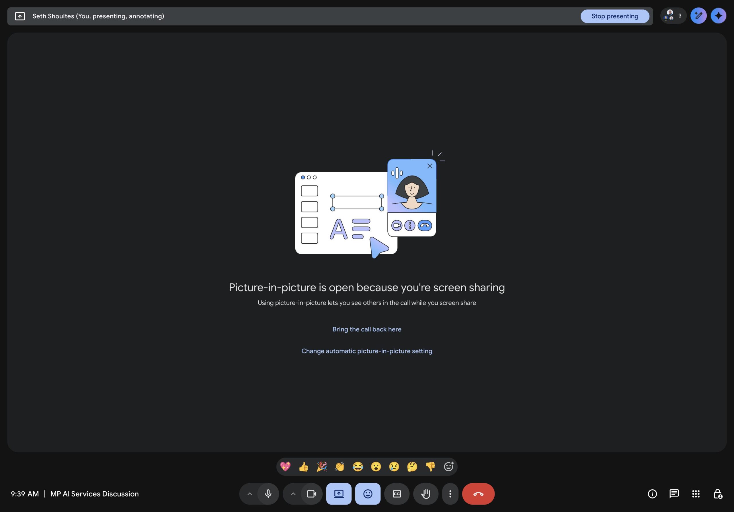 Click the 'Stop presenting' button again to confirm that you want to stop sharing your screen.